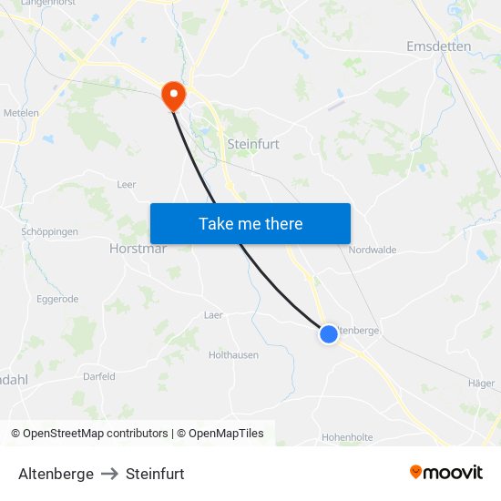 Altenberge to Steinfurt map