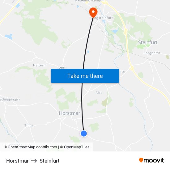 Horstmar to Steinfurt map