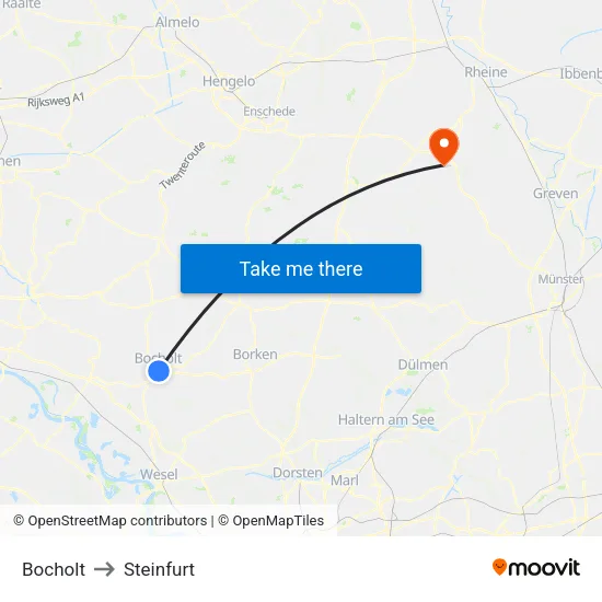 Bocholt to Steinfurt map