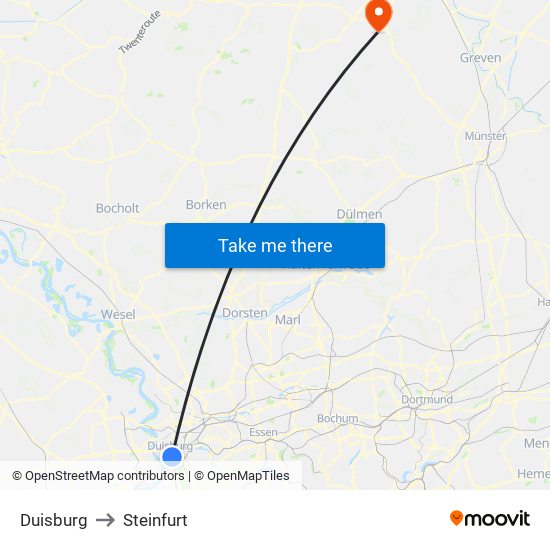 Duisburg to Steinfurt map