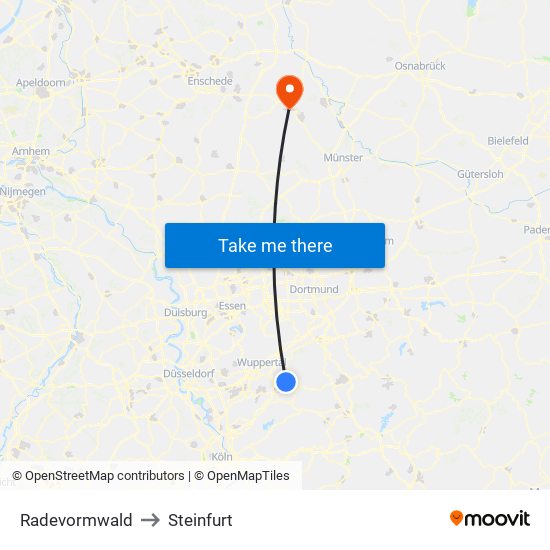 Radevormwald to Steinfurt map