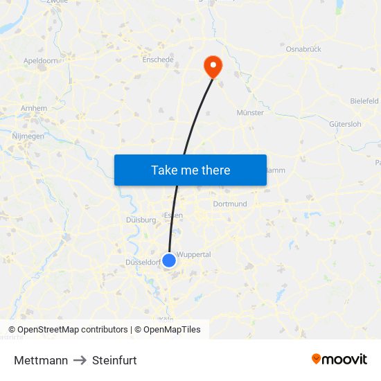 Mettmann to Steinfurt map