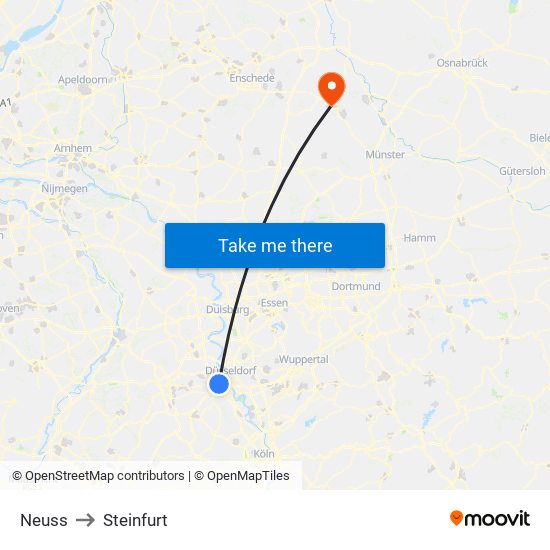 Neuss to Steinfurt map