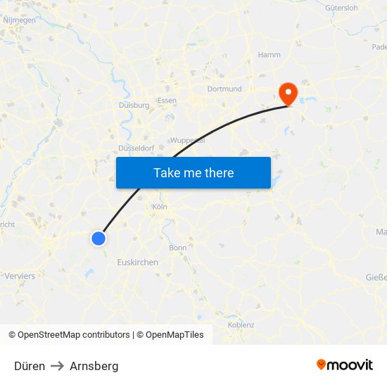 Düren to Arnsberg map