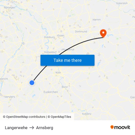 Langerwehe to Arnsberg map