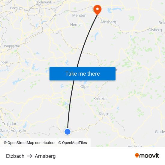 Etzbach to Arnsberg map