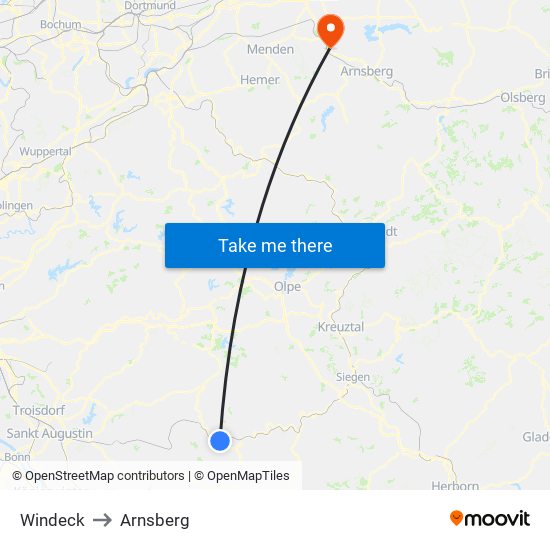 Windeck to Arnsberg map