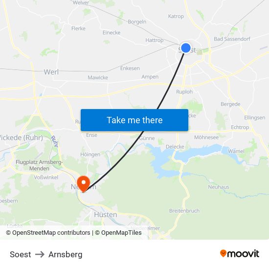 Soest to Arnsberg map