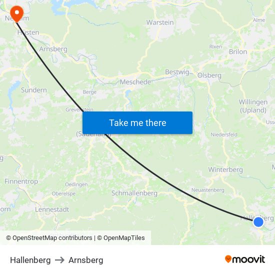 Hallenberg to Arnsberg map