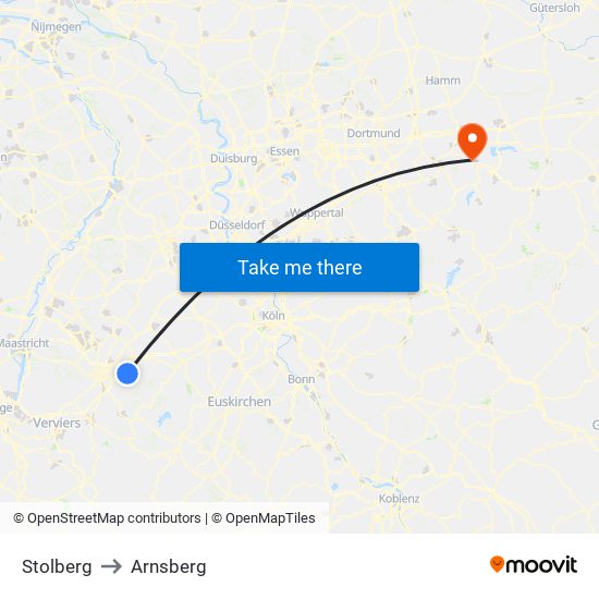 Stolberg to Arnsberg map