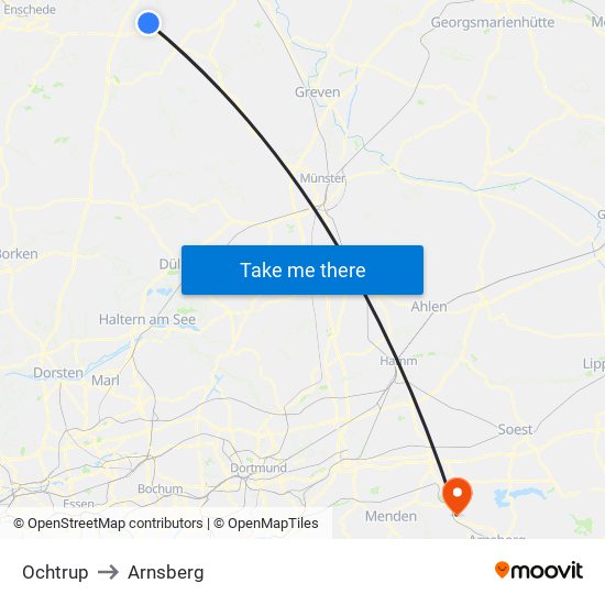 Ochtrup to Arnsberg map