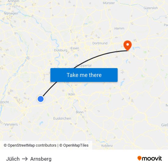Jülich to Arnsberg map
