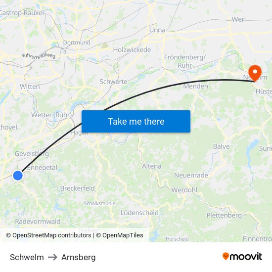 Schwelm to Arnsberg map