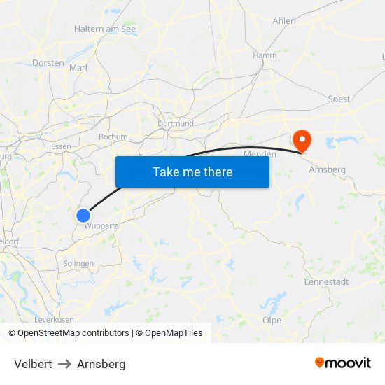 Velbert to Arnsberg map