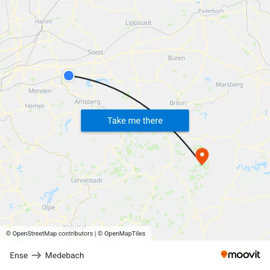 Ense to Medebach map