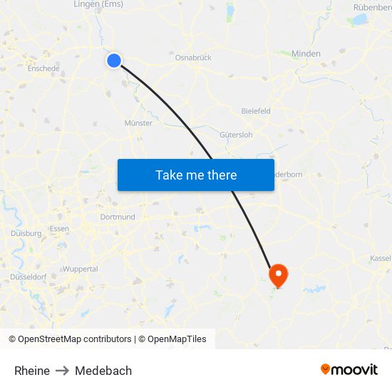 Rheine to Medebach map