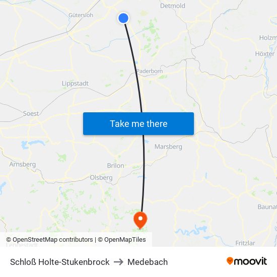 Schloß Holte-Stukenbrock to Medebach map