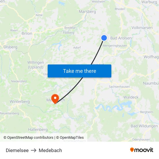 Diemelsee to Medebach map