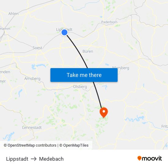 Lippstadt to Medebach map