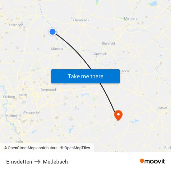 Emsdetten to Medebach map