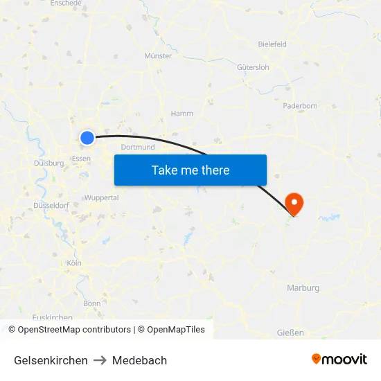 Gelsenkirchen to Medebach map