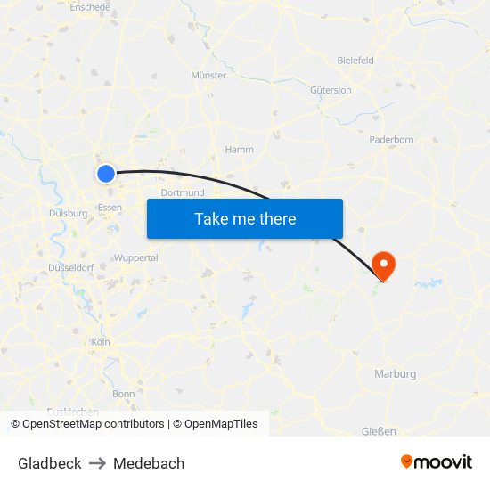 Gladbeck to Medebach map