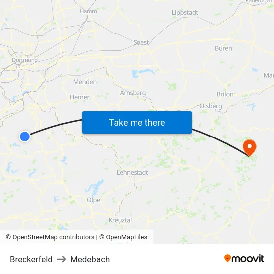 Breckerfeld to Medebach map