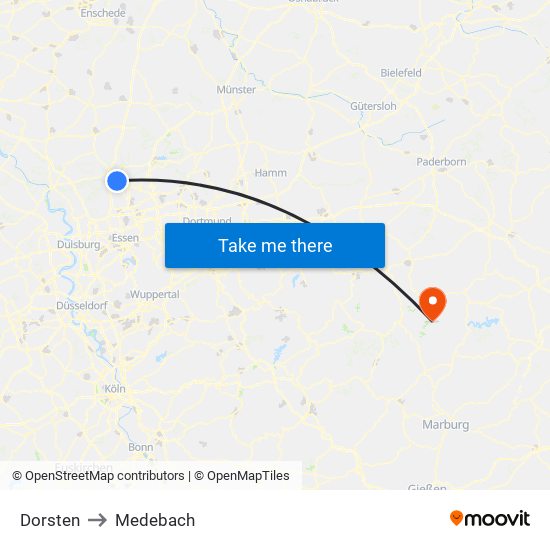 Dorsten to Medebach map