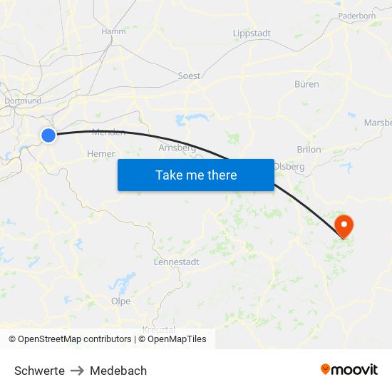 Schwerte to Medebach map