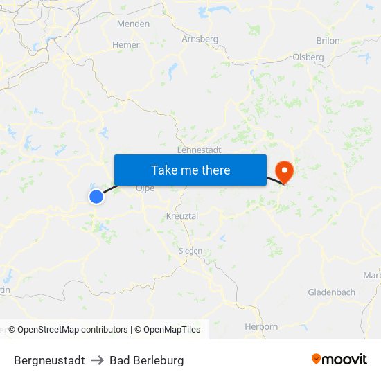 Bergneustadt to Bad Berleburg map