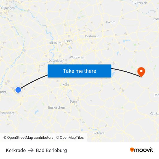 Kerkrade to Bad Berleburg map