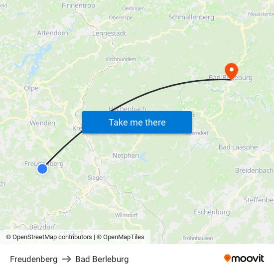 Freudenberg to Bad Berleburg map