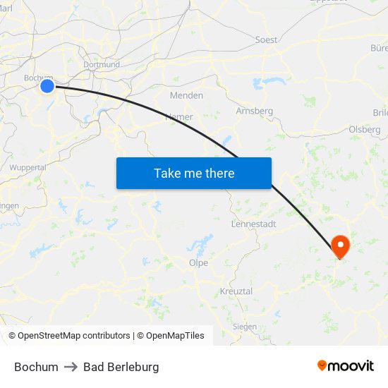 Bochum to Bad Berleburg map