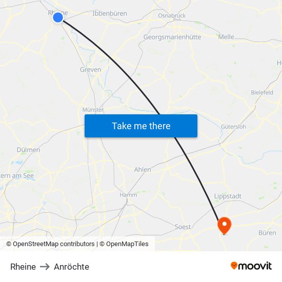 Rheine to Anröchte map