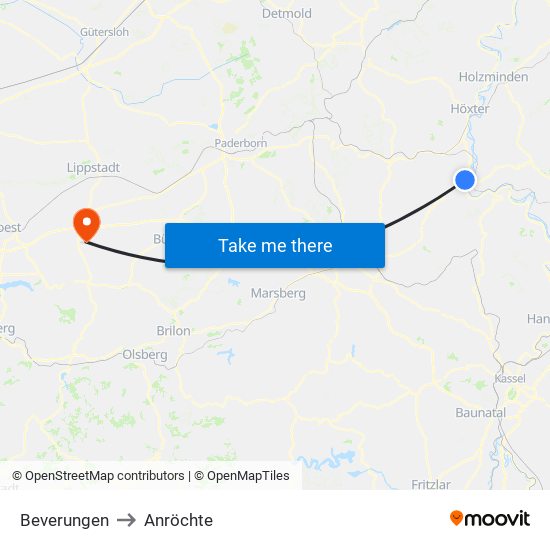 Beverungen to Anröchte map