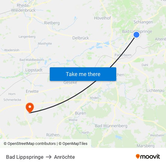 Bad Lippspringe to Anröchte map