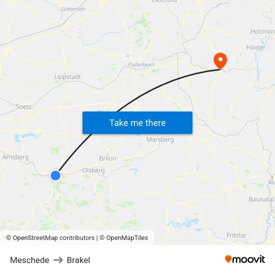 Meschede to Brakel map