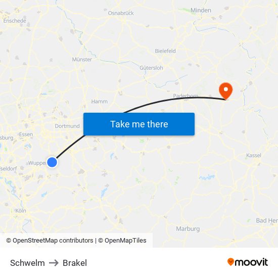 Schwelm to Brakel map