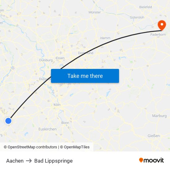 Aachen to Bad Lippspringe map