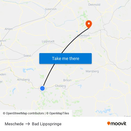 Meschede to Bad Lippspringe map