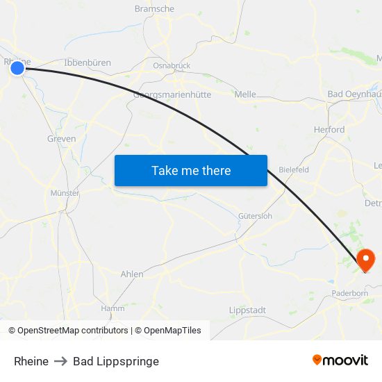 Rheine to Bad Lippspringe map