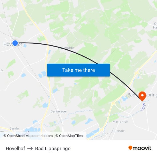 Hövelhof to Bad Lippspringe map