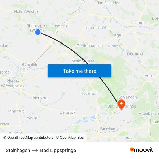 Steinhagen to Bad Lippspringe map