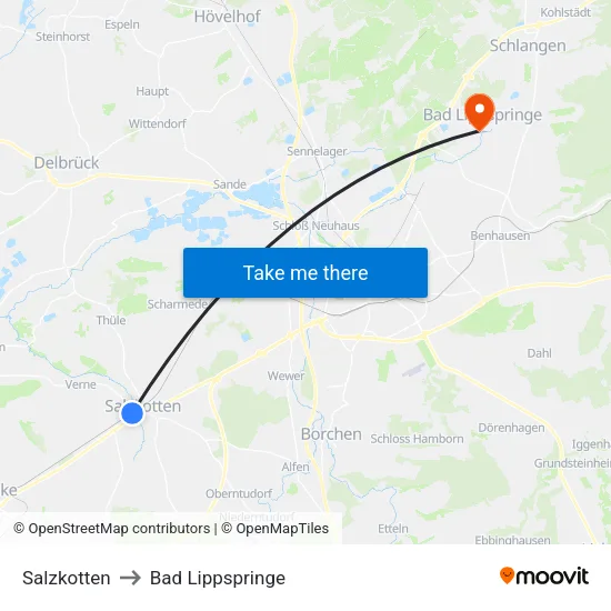 Salzkotten to Bad Lippspringe map