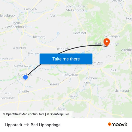 Lippstadt to Bad Lippspringe map