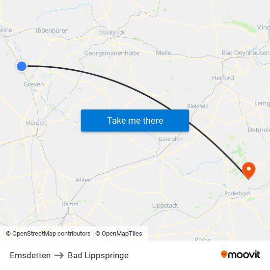 Emsdetten to Bad Lippspringe map