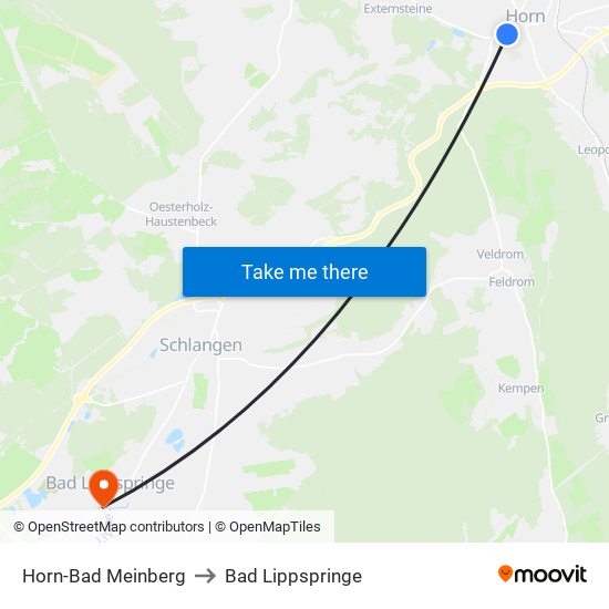 Horn-Bad Meinberg to Bad Lippspringe map