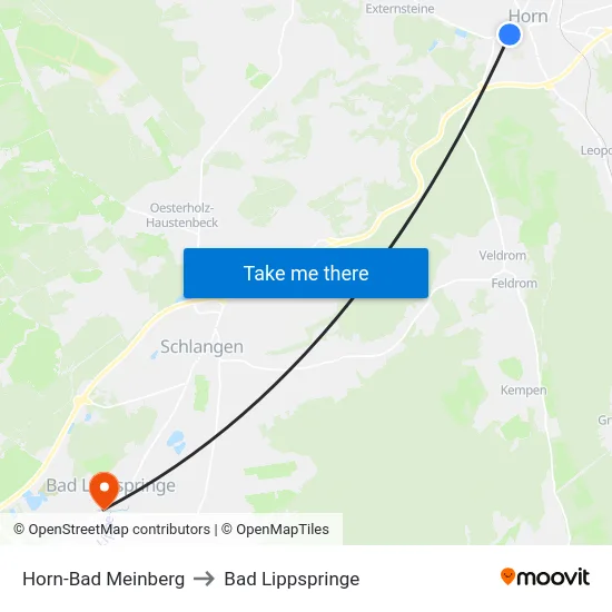 Horn-Bad Meinberg to Bad Lippspringe map