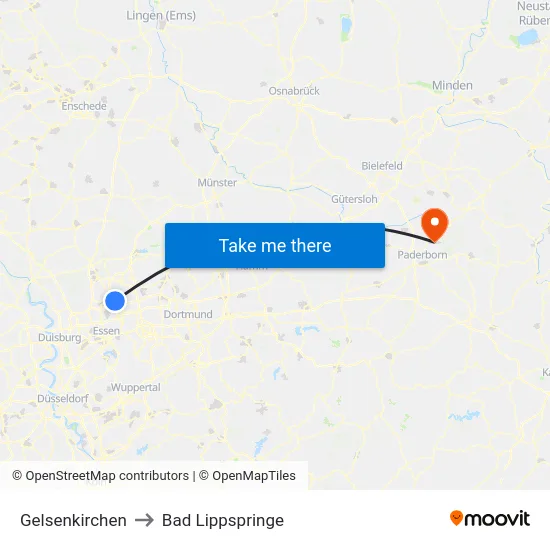 Gelsenkirchen to Bad Lippspringe map
