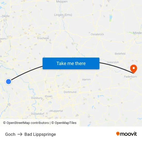 Goch to Bad Lippspringe map